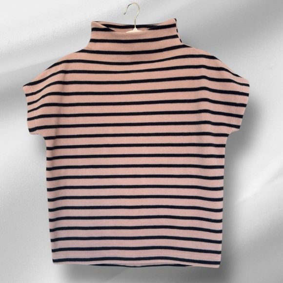Dudley Stephens Bowery Mock Neck Top Khaki Black Stripe Vello Fleece XS NWT - Picture 5 of 6